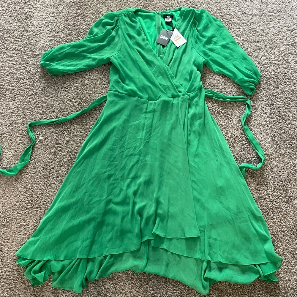 DKNY Green Wrap Midi Dress